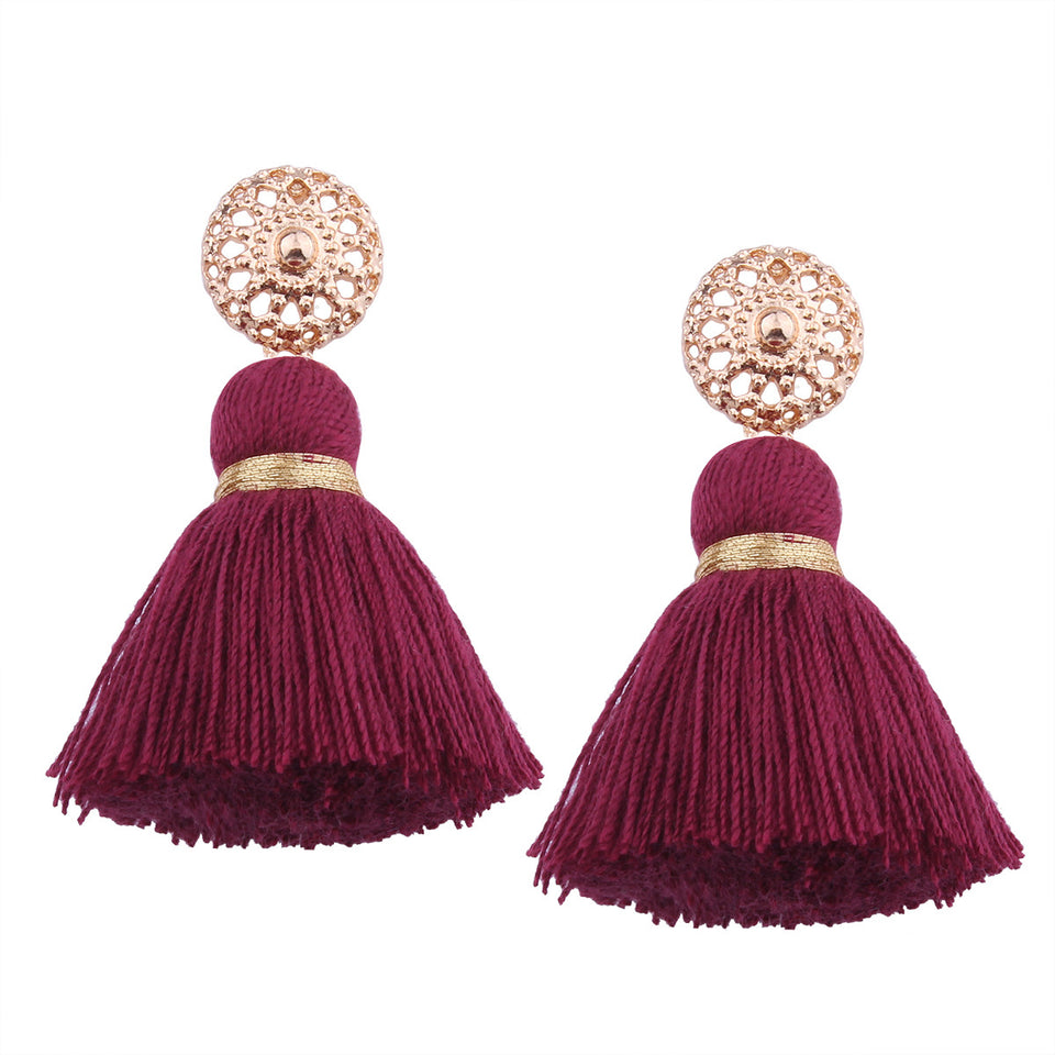 Bohemian Hollow Sun Stud Weaving Tassels Earrings Ear Drop