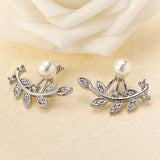 Trendy Women Rhinestone Leaf Pearl Silver Rose Gold Earrings