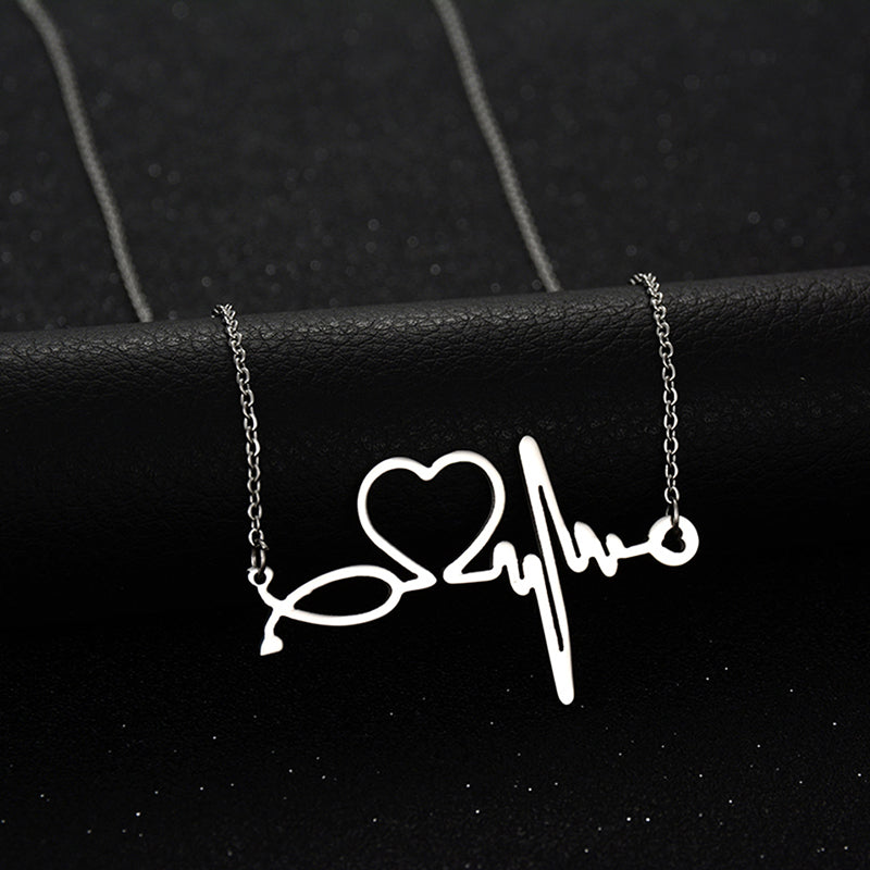 Heartbeat Electrocardiogram Heart Pendant Chain Necklace