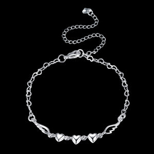 YUEYIN 925 Silver Plated Anklet Bracelet Sweet Heart Hollow Wings Best Love Gift Jewelry for Women