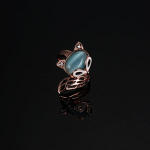 Cute Fox Opal Finger Ring Enamel Zircon Stylish Fashion Jewelry for Women