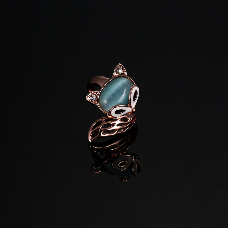 Cute Fox Opal Finger Ring Enamel Zircon Stylish Fashion Jewelry for Women