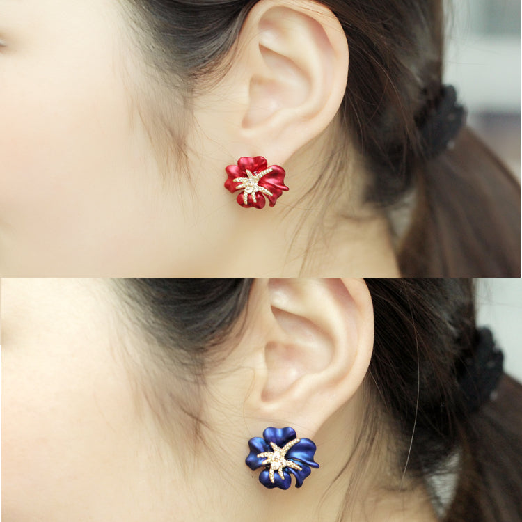 Elegant Brilliant Blooming Flowers Rhinestones Stud Earrings