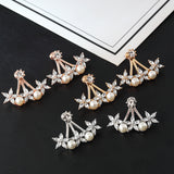 Sweet Flowers Rhinestones Pearls Ear Stud Earring Ear Jacket