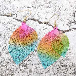 Ethnic Statement Colorful Double Layer Leaf Drop Earring