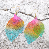 Ethnic Statement Colorful Double Layer Leaf Drop Earring