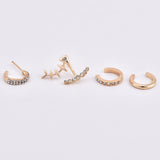 4Pcs Geometric Gold Earring Set Fish Bone Rhinestones