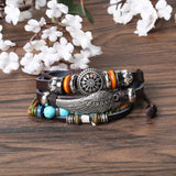 Adjustable Black Braided Leather Bracelet Multilayer Weave