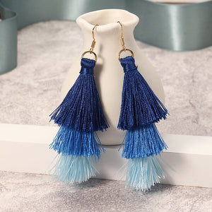 Women's  Bohemian Tassel Earrings Hand-made Three Layers Different Color Ear Drop Unique Gift 