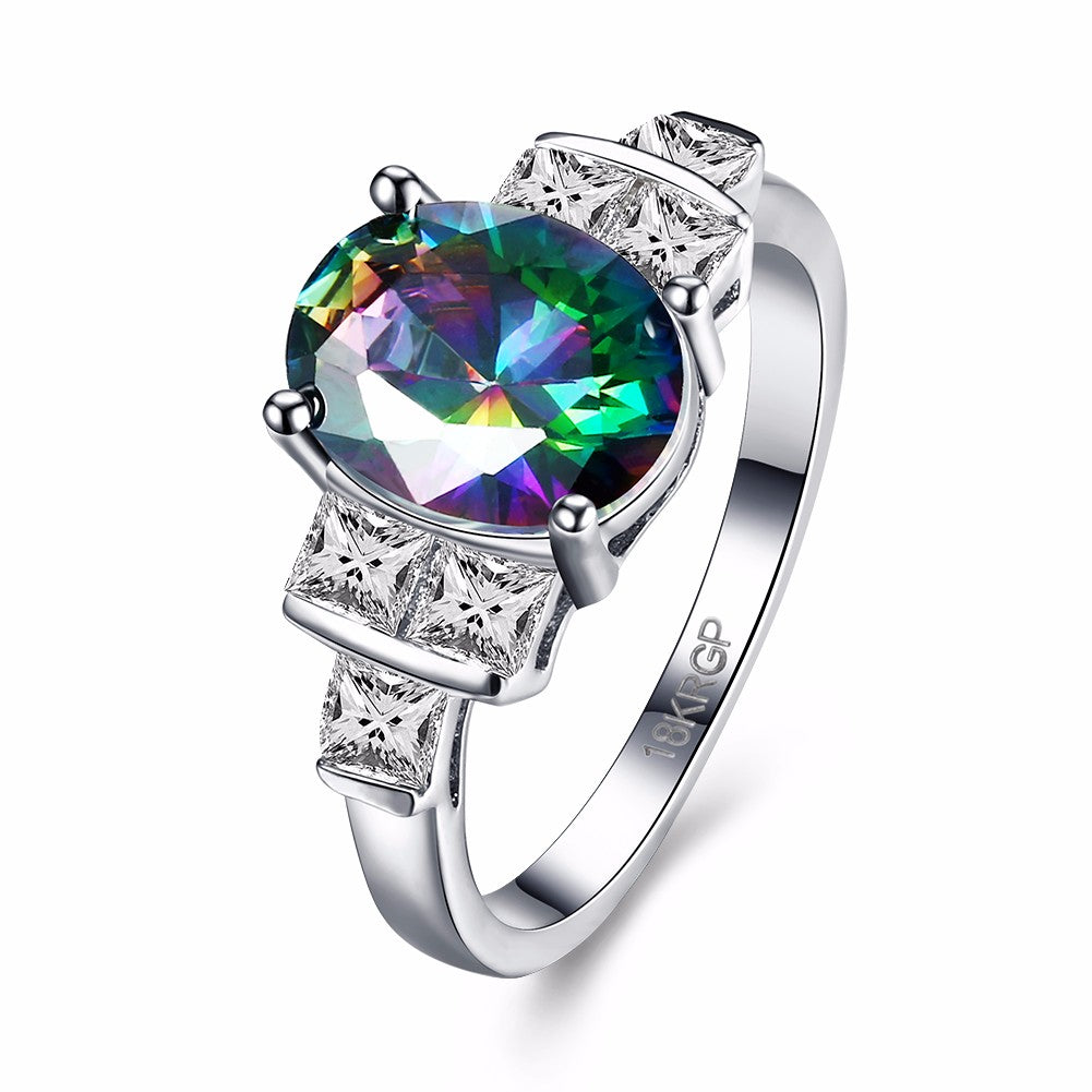 INALIS Sweet Ring Platinum Rainbow Zircon Square Crystal Rings For Women 