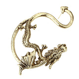 Unisex Statement Punk Dragon Ear Cuff Black Gold Ear Clip