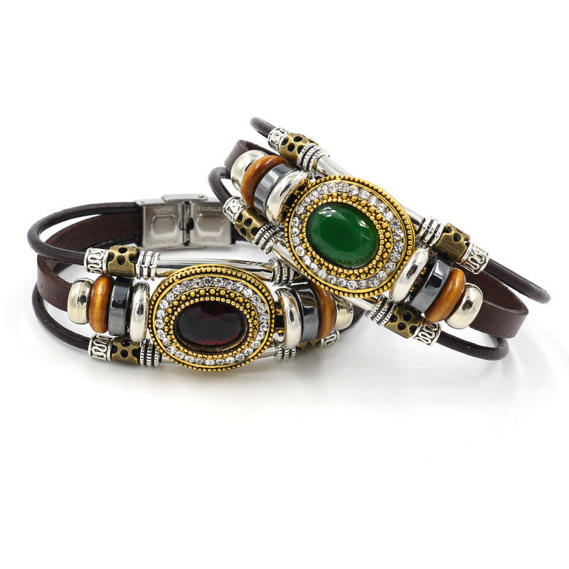 Retro Multilayer Stainless Steel Beads Leather Bracelets