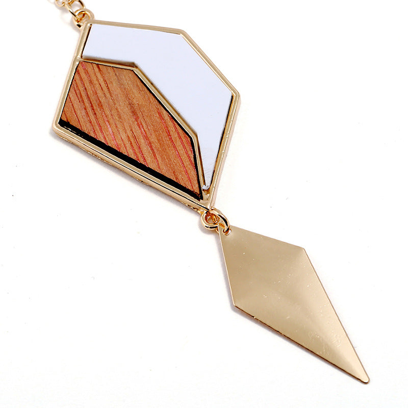 Fashion Geometric Drop Long Necklace Simple Wood Pendant