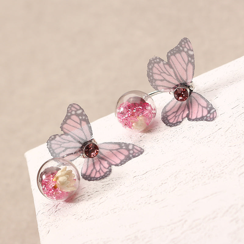 Trendy Crystal Glass Ball Flower Butterfly Fabric Earrings for Women 