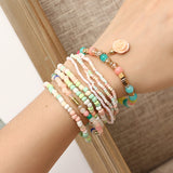 Bohemian Multilayer Sweet Rose Flower Pendant Bead Bracelet Women Clothing Accessories