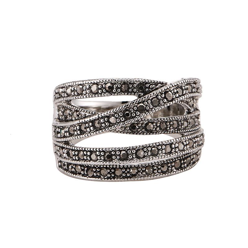 Retro Rhinestone Multilayers Cross Women Finger Ring