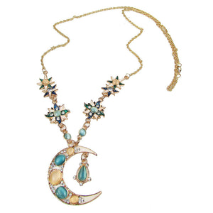 Bohemian Sun Moon Pendant Opal Charm Necklace