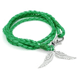 Vintage Handmade Angel Wings Bangle Braided Leather Bracelet Unisex