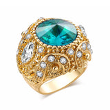 Vintage Finger Ring Round Gemstone Zircon Gold Geometric