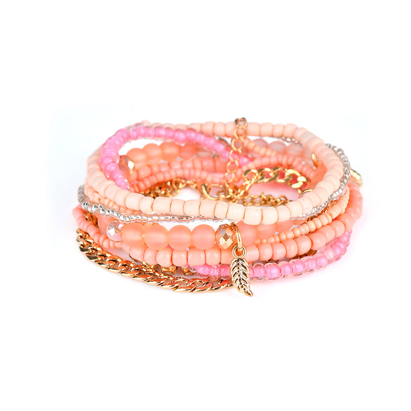 Bohemian Bracelet Leaves Chain Multilayer Beads Bracelets for Women