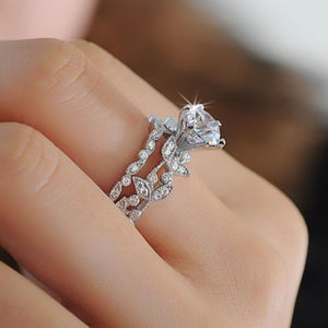 Sweet Zircon Ring Set Leaf Valentine's Day Gift for Women