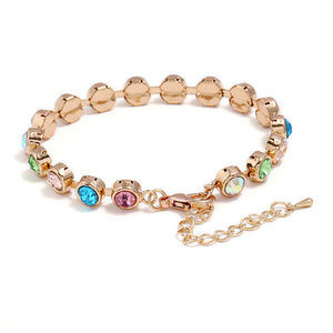 Zinc Alloy Colorful Rhinestone Rose Gold Beads Bracelet