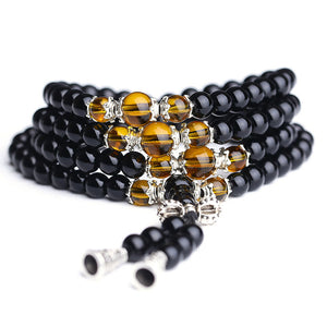 108Pcs Unisex 6mm Black Glaze Artificial Obsidian Buddhist Prayer Beads Bracelet Jewelry