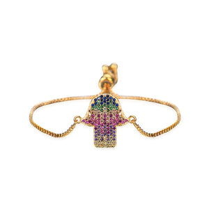 Trendy Hamsa Hand Multicolor Zircon Adjustable Bracelet