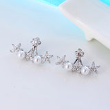 925 Silver Needle Pearl Flower Cubic Zircon Crystal Ear Stud Earrings