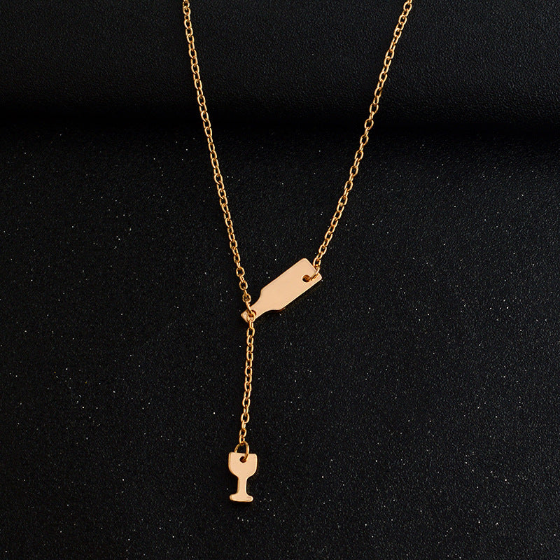 Pendant Necklace Elegant Chain Beer Wineglass Silver