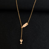 Pendant Necklace Elegant Chain Beer Wineglass Silver