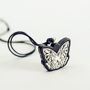 Vintage Black Sandalwood Ethnic Silver Butterfly Charm Neckl