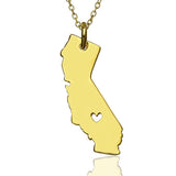 California United States Map Necklace Love Heart 925 Silver Plated Chain