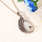 Retro Opal Crystal Peacock Feather Women Pendant Necklace