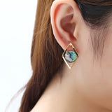 Fashion 18K Gold Plated Unique Design Punk Colorful Natural Stone Ear Stud Women Earrings Best Gift