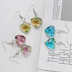 Flower Pattern Heart Dangle Earring for Women