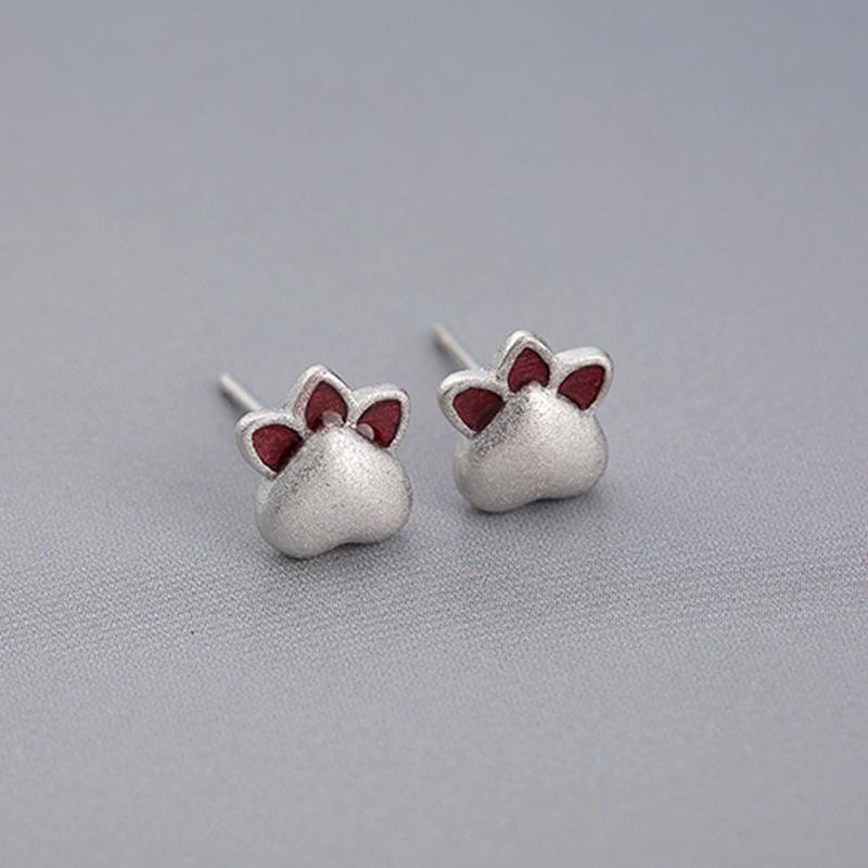 Women Cute 925 Sterling Silver Cat Claws Stud Earrings Gift