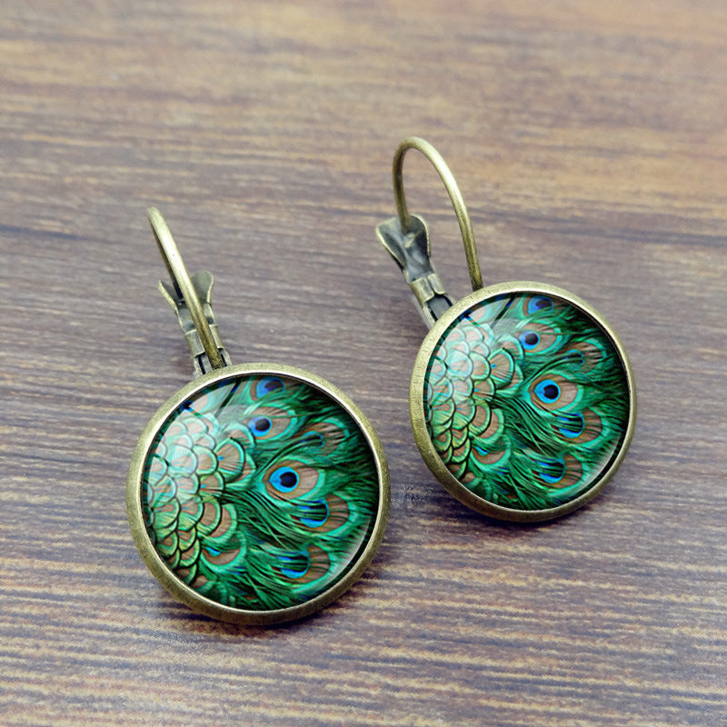 Vintage Peacock Feathers Pattern Earrings