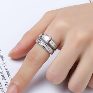 2 Pcs/set Classic Cubic Zirconia Womens Ring Bridal Wedding Platinum Band Finger Rings for Women