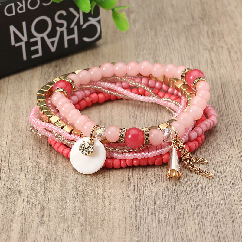 Bohemian Bracelet Crystal Beads Tassel Multilayer Bracelets for Women