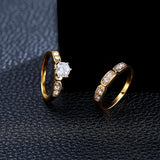 2PCS Trendy Zircon Ring Set Gold Plated Fine Copper Eco Friendly Anallergic Accessories