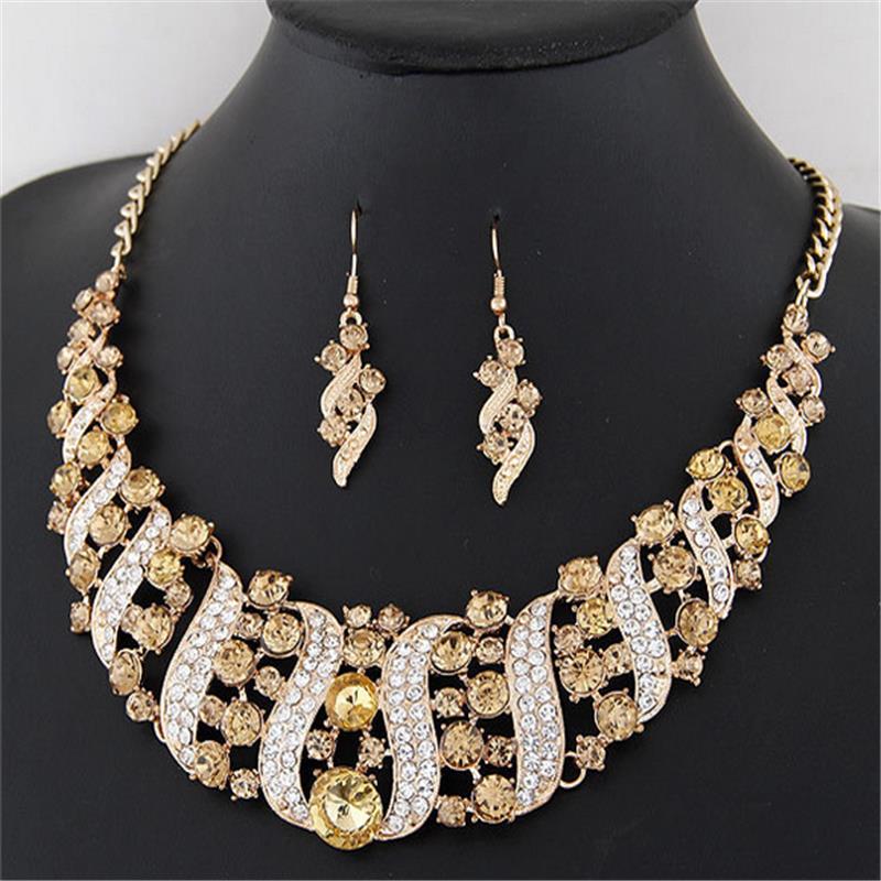 Statement Jewelry Set Colorful Rhinestone Corkscrew Necklace