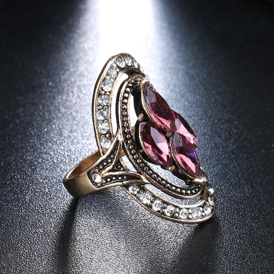 Bohemian Red Gemstone Crystal Finger Rings for Women