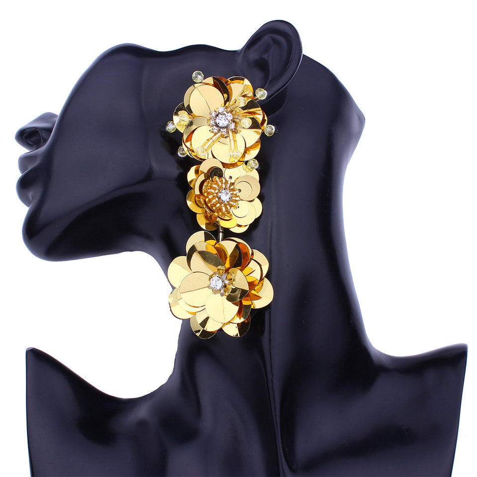 Trendy Hand-made Sequins Three-dimensional Flowers Earrings