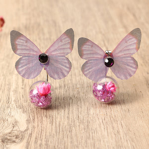 Trendy Crystal Glass Ball Flower Butterfly Fabric Earrings for Women