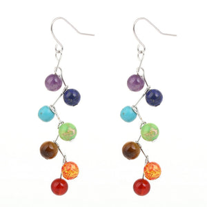 Women's Rainbow Stones Colorful Yoga Bead Dangle Earrings