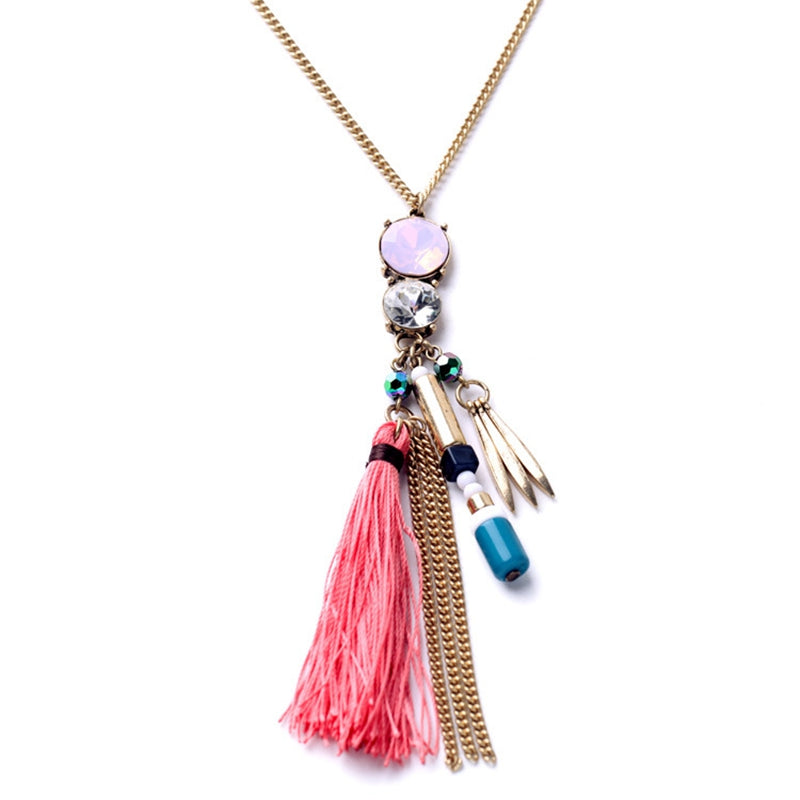 Fashion Tassel Zinc Alloy Rivet Long Necklace Sweater Chain