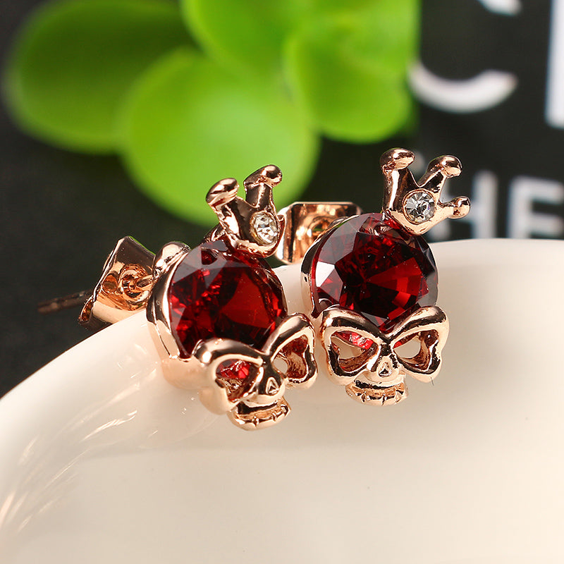 Punk Skull Crown Ear Stud Exquisite Zinc Alloy Rhinestones Earrings for Women