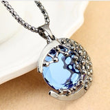 Vintage Crystal Pendant Necklace Moon Oval Sapphire Chain