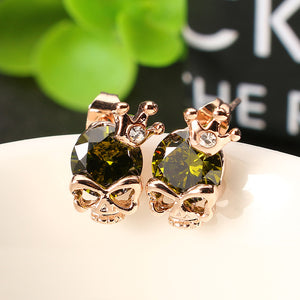 Punk Skull Crown Ear Stud Exquisite Zinc Alloy Rhinestones Earrings for Women